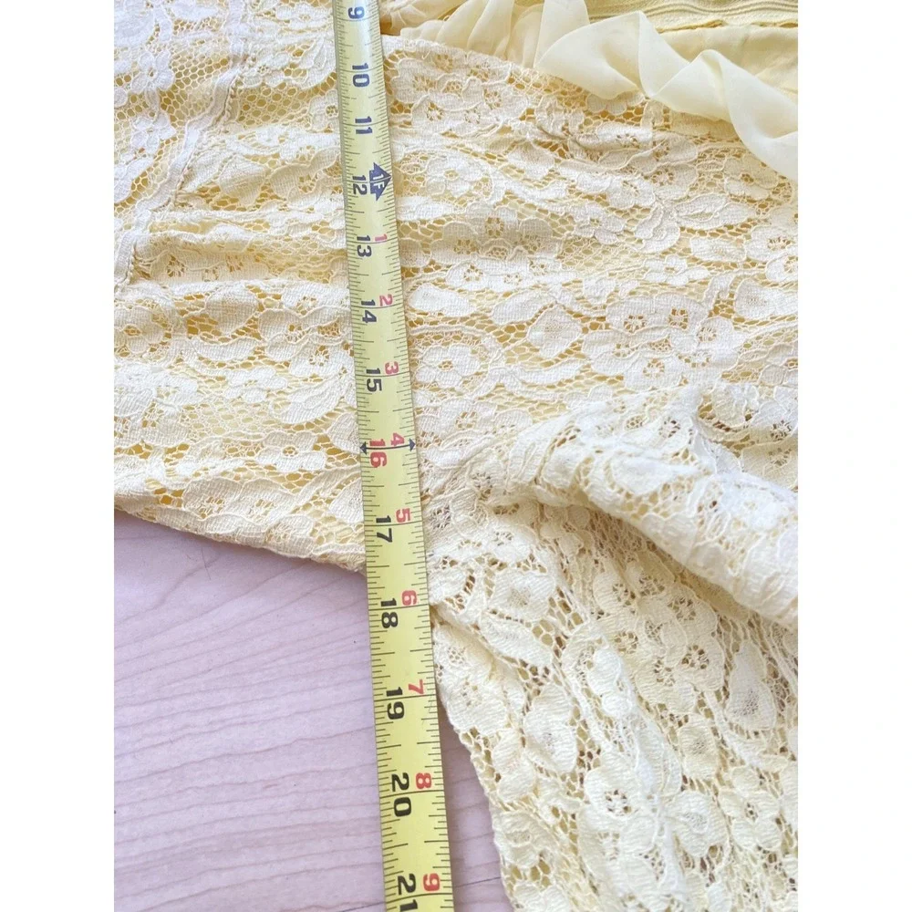 1980s Women's Dress XS Handmade Yellow Lace Ballroom Romantic Fairy Maxi (Read) - Picture 11 of 12